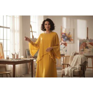 Lauren Ralph Lauren Womens Layered Yellow/Gold Georgette Cocktail Dress Size 2 E